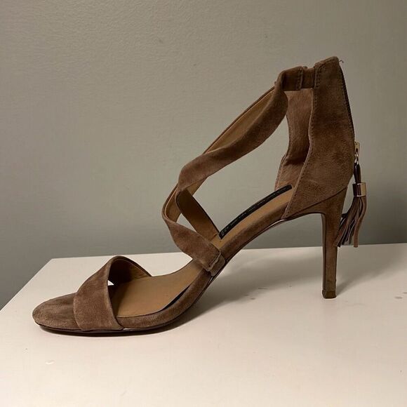 Steve Madden Women's Taupe Suede Strappy Stiletto High Heel Sandals Size 8.5M - Picture 7 of 10